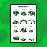 Framed sports analytics chart for Boston Celtics on a green background